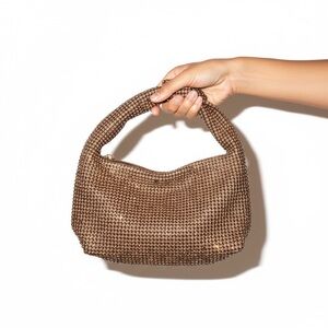 Gold Rhinestone Knot Handle Shoulder Bag Y2K Holiday Party Evening Purse